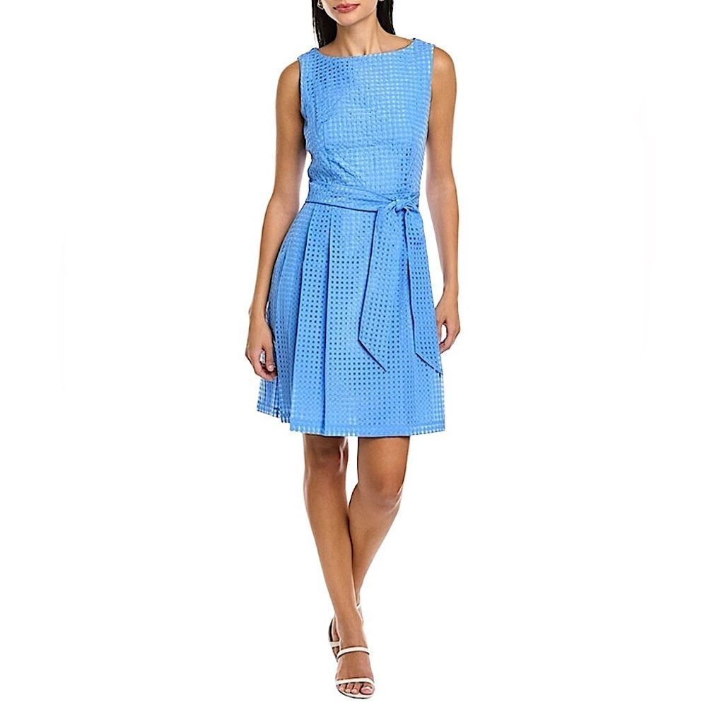 Anne Klein Women Pleated Fit & Flare Dress Sleeveless Blue Lily NWT $129 Size 12
